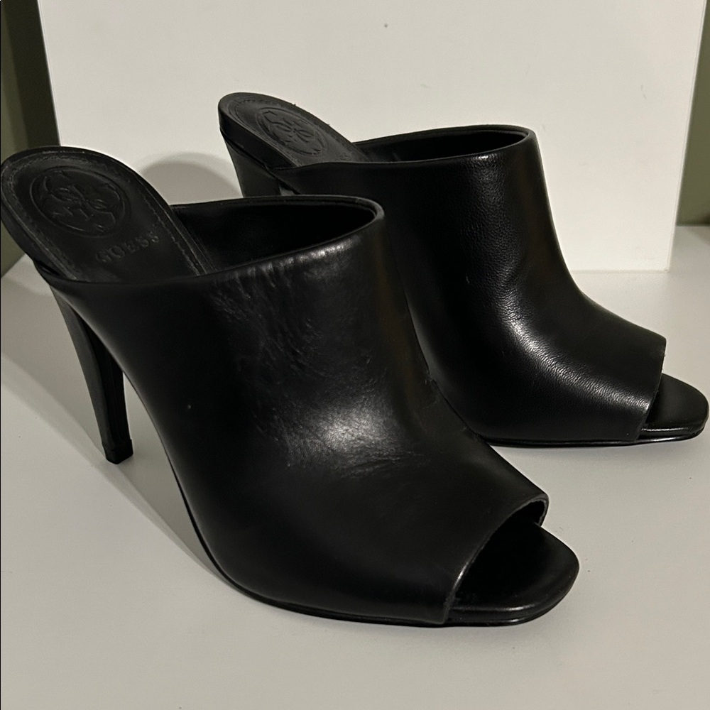 Guess Black Leather Mules